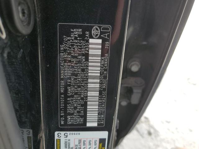 2T1BR30E07C800230 - 2007 TOYOTA COROLLA CE BLACK photo 12