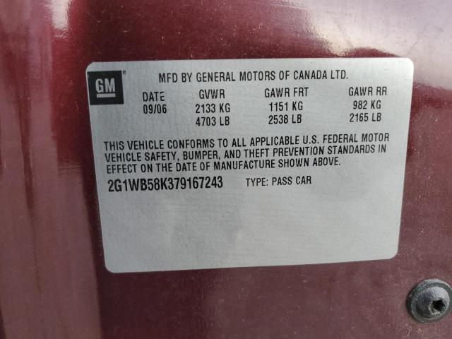 2G1WB58K379167243 - 2007 CHEVROLET IMPALA LS MAROON photo 12