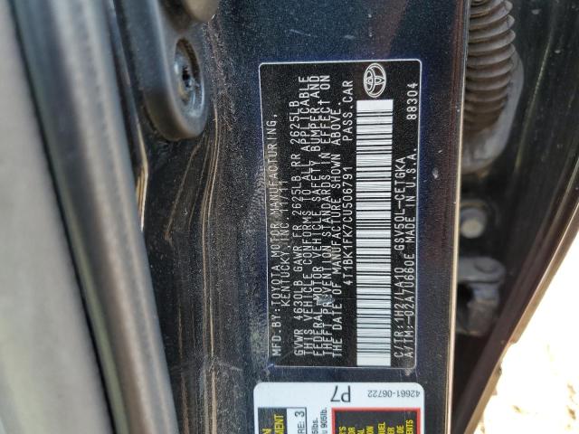 4T1BK1FK7CU506791 - 2012 TOYOTA CAMRY SE Көк фото 12