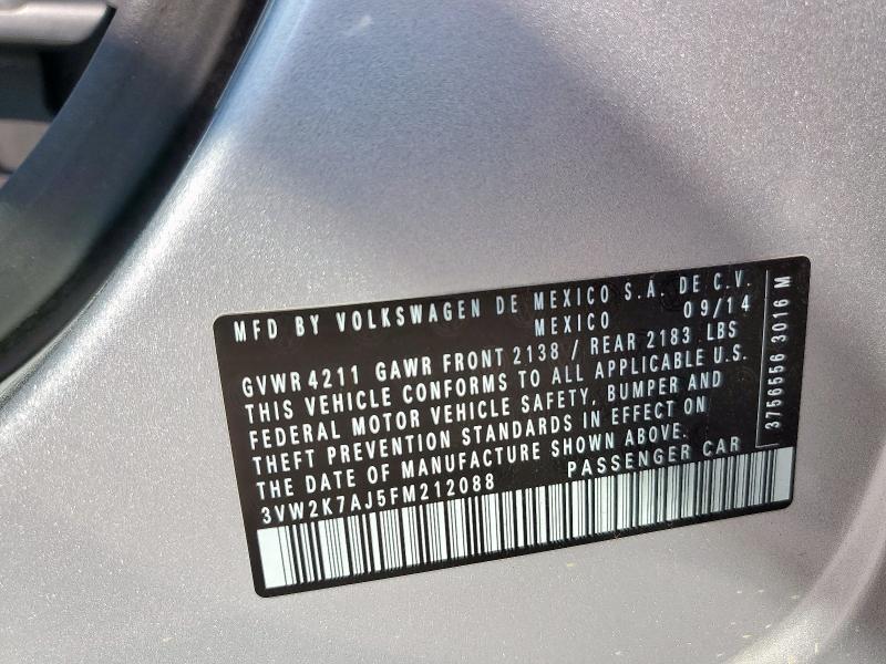 3VW2K7AJ5FM212088 - 2015 VOLKSWAGEN JETTA BASE 银色 照片 12