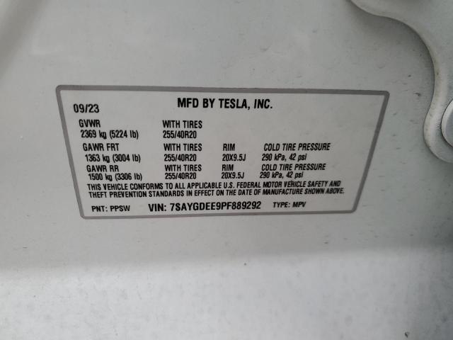 7SAYGDEE9PF889292 - 2023 TESLA MODEL Y أبيض صورة 12