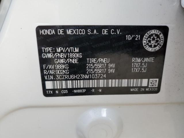 3CZRU6H23NM103724 - 2022 HONDA HR-V SPORT WHITE photo 13