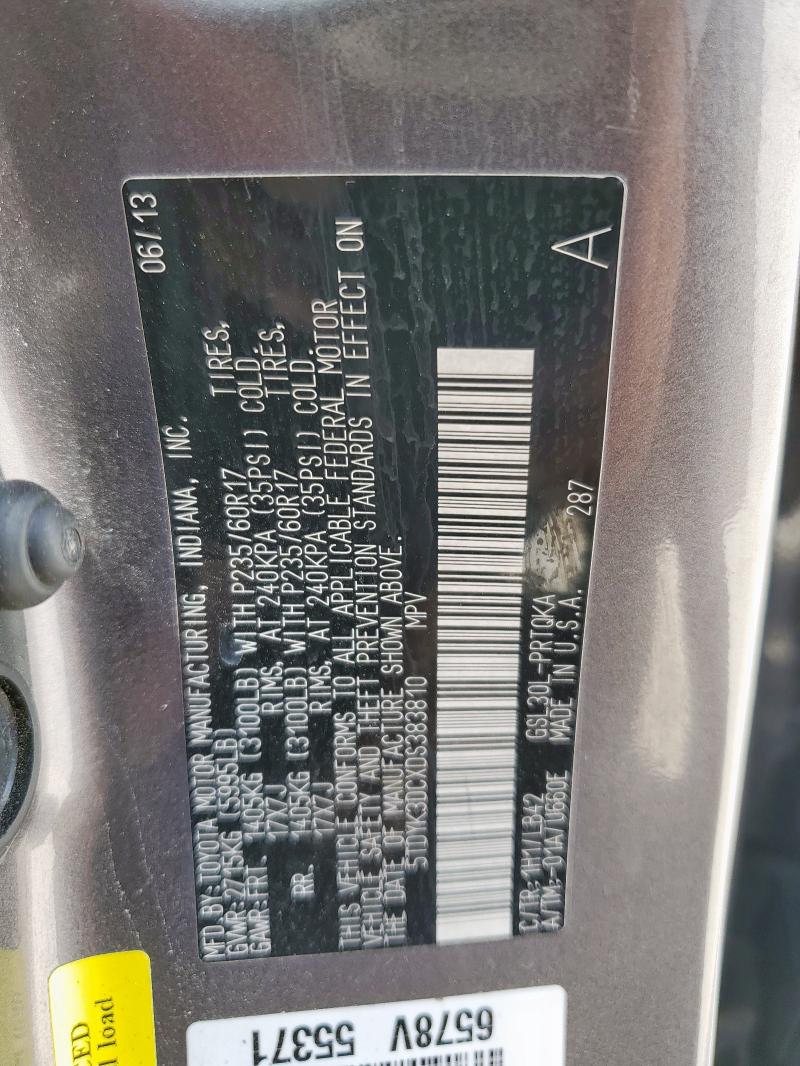 5TDYK3DCXDS383810 - 2013 TOYOTA SIENNA XLE Մոխրագույն լուսանկար 13