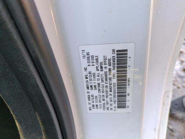 1HGCT2B8XGA001620 - 2016 HONDA ACCORD EXL 白色 照片 12
