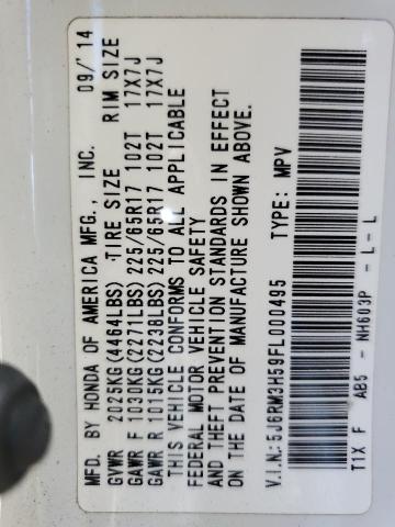 5J6RM3H59FL000495 - 2015 HONDA CR-V EX WHITE photo 14