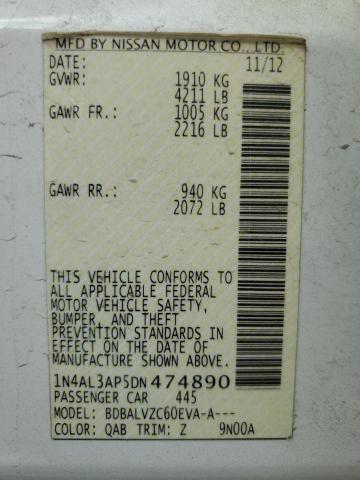 1N4AL3AP5DN474890 - 2013 NISSAN ALTIMA 2.5 白色 照片 12