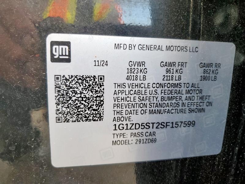 1G1ZD5ST2SF157599 - 2025 CHEVROLET MALIBU LT შავი ფოტო 12