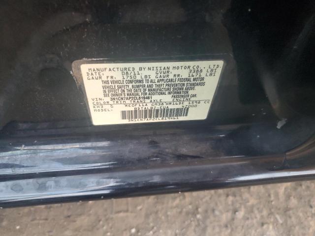 3N1CN7AP2CL819461 - 2012 NISSAN VERSA S BLACK photo 12