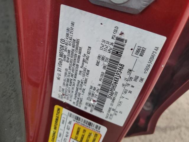 3FA6P0HD6KR193468 - 2019 FORD FUSION SE Կարմիր լուսանկար 12