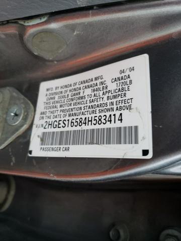 2HGES16584H583414 - 2004 HONDA CIVIC LX GRAY photo 13