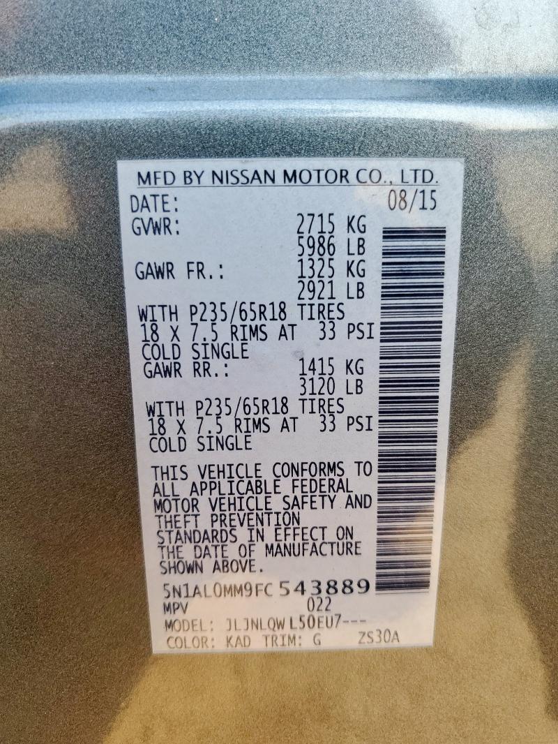 5N1AL0MM9FC543889 - 2015 INFINITI QX60 Boz foto 13