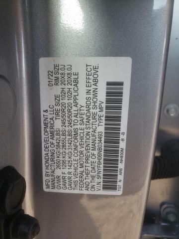 5FNYF6H06NB034493 - 2022 HONDA PILOT ELITE SILVER photo 13