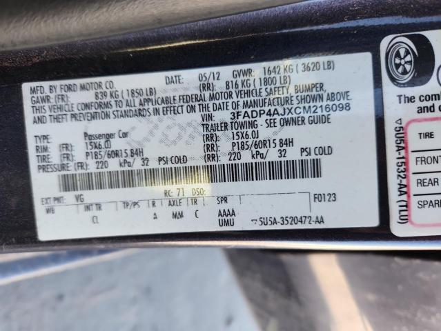 3FADP4AJXCM216098 - 2012 FORD FIESTA S 灰色 照片 12