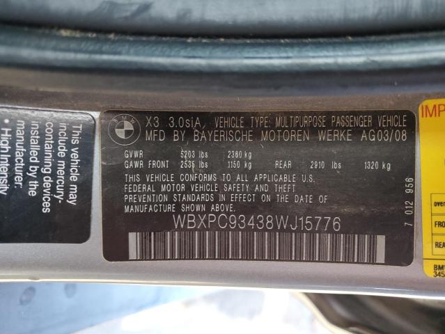 WBXPC93438WJ15776 - 2008 BMW X3 3.0SI GRAY photo 13