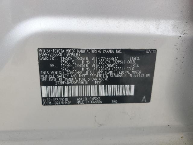 2T3BF4DV6AW069616 - 2010 TOYOTA RAV4 SILVER photo 13