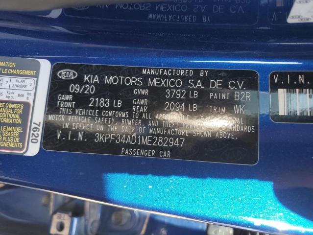 3KPF34AD1ME282947 - 2021 KIA FORTE GT LINE BLUE photo 12