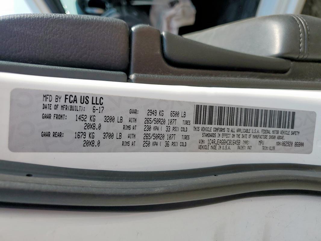1C4RJEAG6HC816458 - 2017 JEEP GRAND CHER LAREDO WHITE photo 12