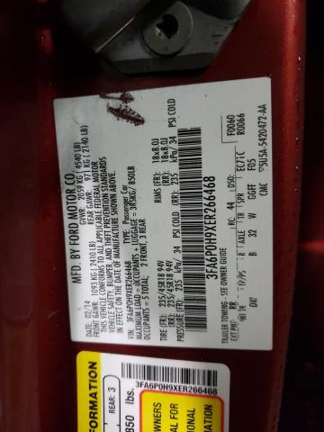 3FA6P0H9XER266468 - 2014 FORD FUSION SE RED photo 12