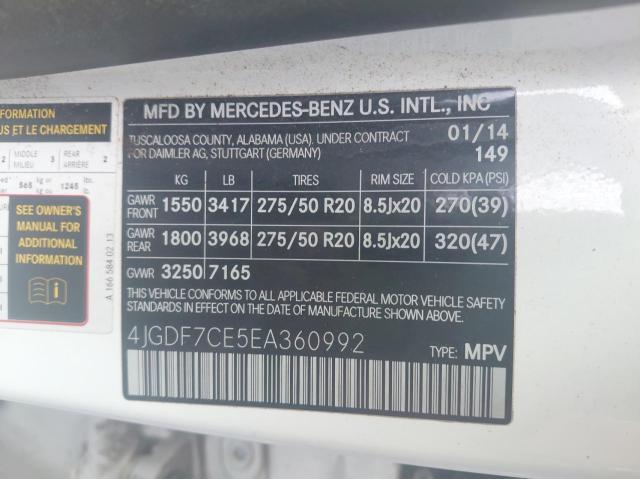 4JGDF7CE5EA360992 - 2014 MERCEDES-BENZ GL 450 4MATIC WHITE photo 10