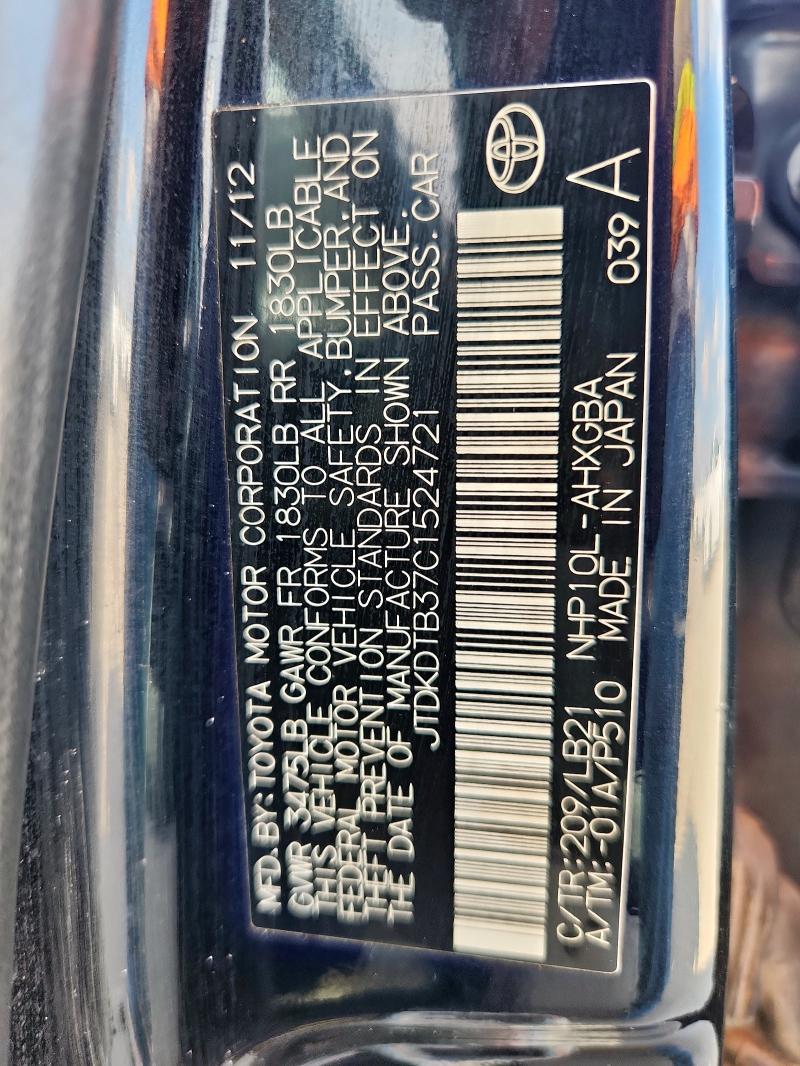 JTDKDTB37C1524721 - 2012 TOYOTA PRIUS C 黑色 照片 14