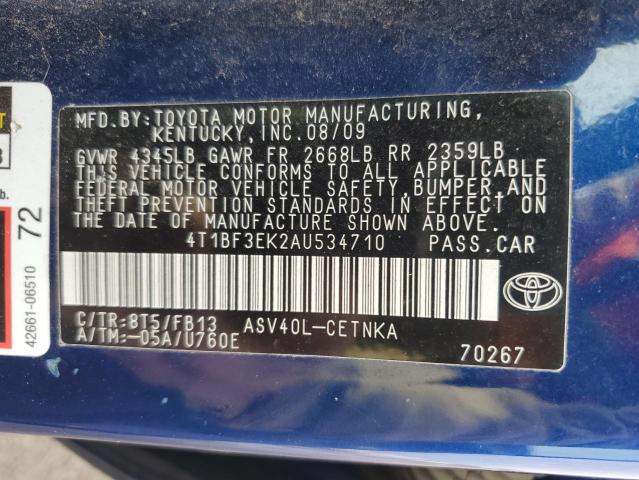 4T1BF3EK2AU534710 - 2010 TOYOTA CAMRY BASE BLUE photo 12