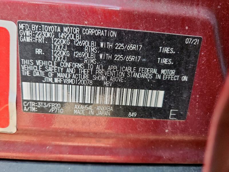 JTMLWRFV8MD120078 - 2021 TOYOTA RAV4 LE RED photo 13