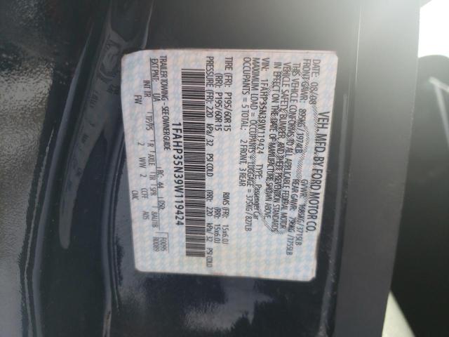 1FAHP35N39W119424 - 2009 FORD FOCUS SE BLACK photo 12