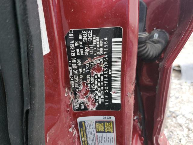 5XYPH4A51KG471564 - 2019 KIA SORENTO EX Burdeos foto 13