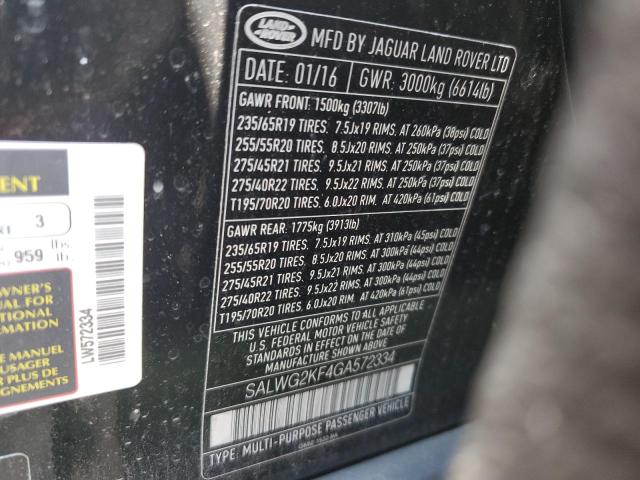 SALWG2KF4GA572334 - 2016 LAND ROVER RANGE ROVE SE BLACK photo 12