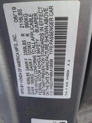 1HGCV1F46KA158596 - 2019 HONDA ACCORD EX SILVER photo 12