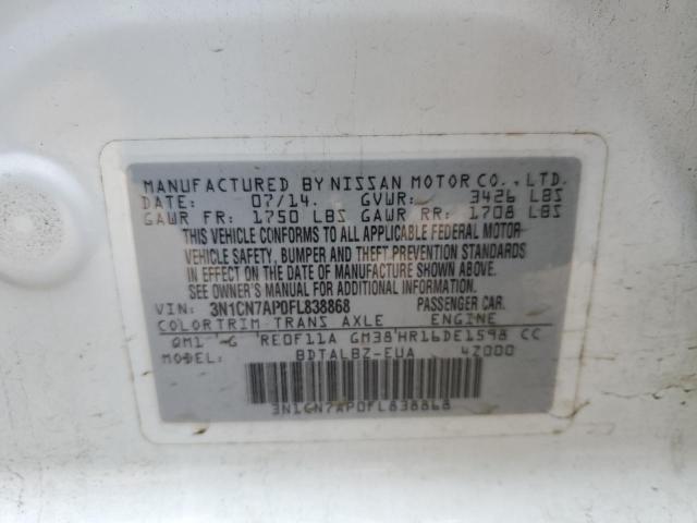 3N1CN7AP0FL838868 - 2015 NISSAN VERSA S WHITE photo 13