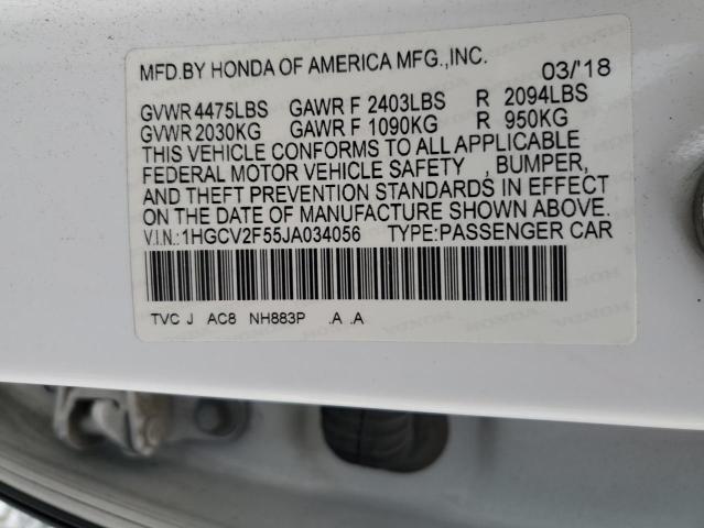 1HGCV2F55JA034056 - 2018 HONDA ACCORD EXL Белый фото 13