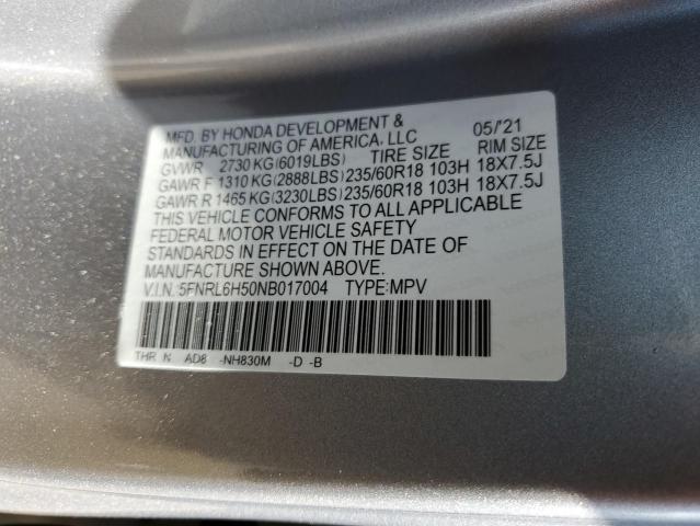 5FNRL6H50NB017004 - 2022 HONDA ODYSSEY EX SILVER photo 13