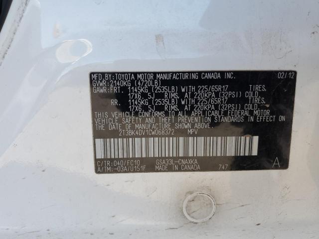2T3BK4DV1CW068372 - 2012 TOYOTA RAV4 WHITE photo 13