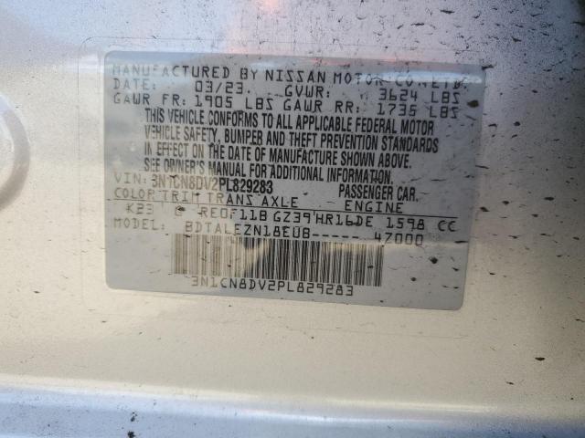 3N1CN8DV2PL829283 - 2023 NISSAN VERSA S SILVER photo 12