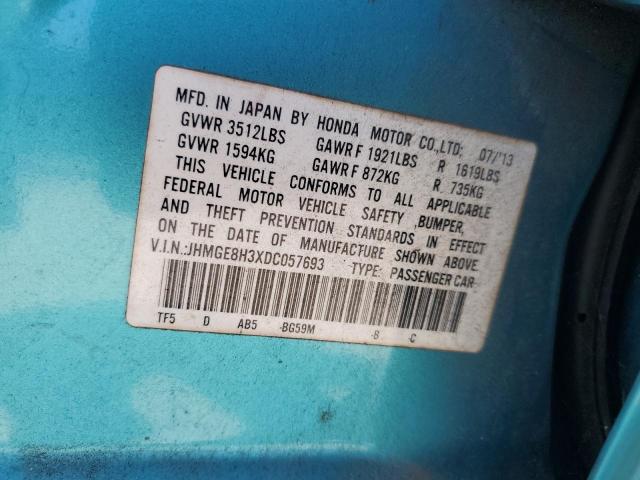 JHMGE8H3XDC057693 - 2013 HONDA FIT Türkis Foto 12