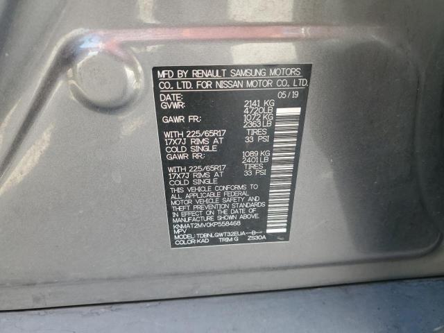 KNMAT2MV0KP558468 - 2019 NISSAN ROGUE S Szary zdjęcie 12