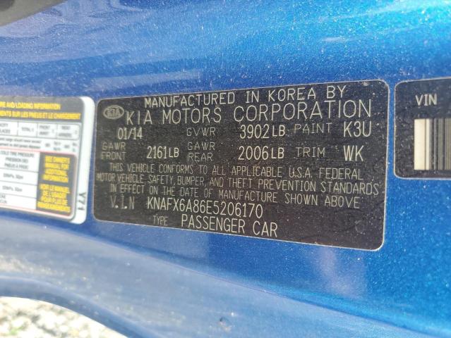 KNAFX6A86E5206170 - 2014 KIA FORTE EX BLUE photo 13