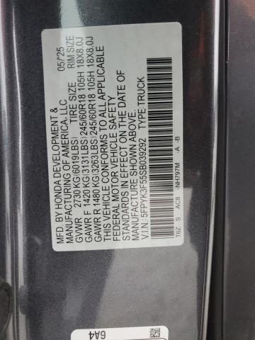 5FPYK3F55SB039292 - 2025 HONDA RIDGELINE RTL GRAY photo 12