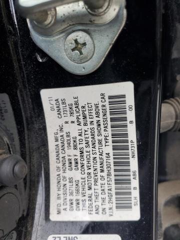 2HGFA1F57BH307164 - 2011 HONDA CIVIC LX BLACK photo 12