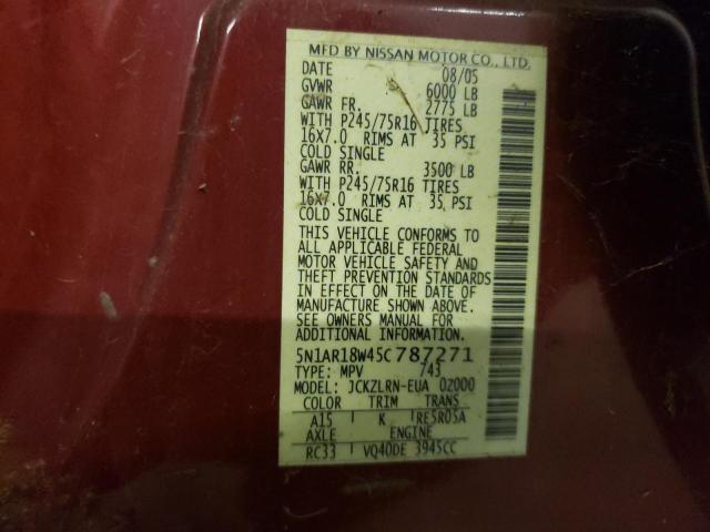 5N1AR18W45C787271 - 2005 NISSAN PATHFINDER LE წითელი ფოტო 13