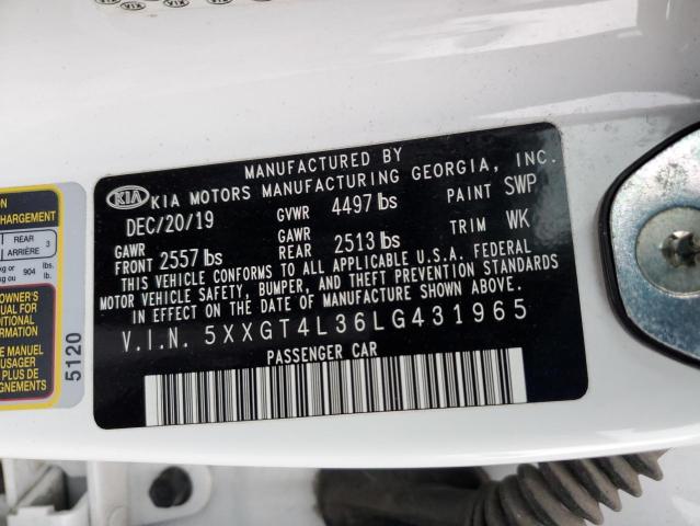 5XXGT4L36LG431965 - 2020 KIA OPTIMA LX WHITE photo 13