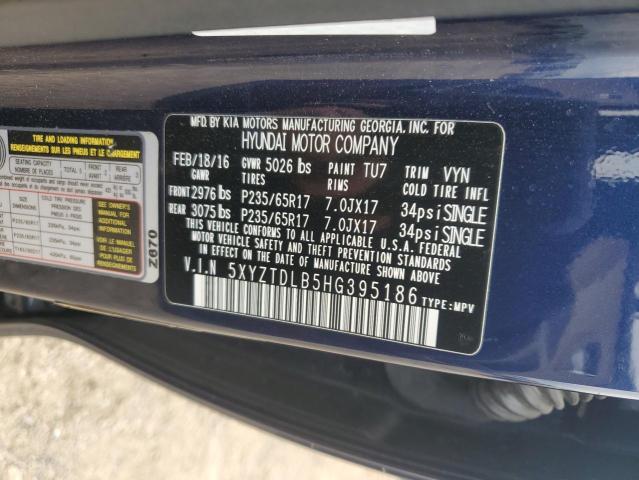 5XYZTDLB5HG395186 - 2017 HYUNDAI SANTA FE S BLUE photo 13