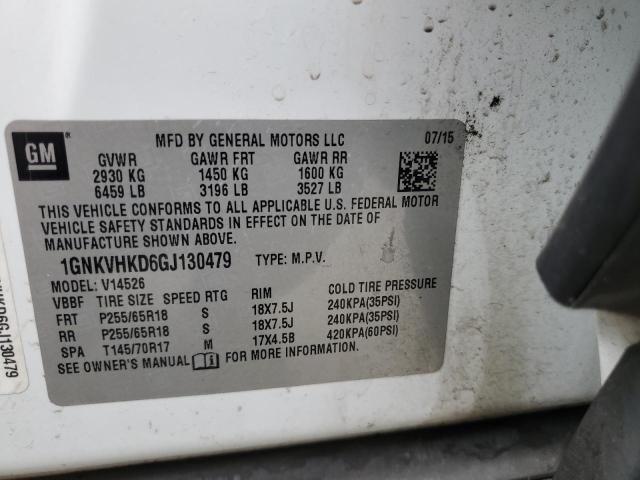 1GNKVHKD6GJ130479 - 2016 CHEVROLET TRAVERSE LT WHITE photo 14