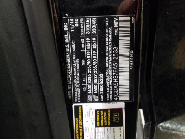 4JGDA5HB7FA512533 - 2015 MERCEDES-BENZ ML 350 4MATIC BLACK photo 12