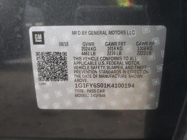 1G1FY6S01K4100194 - 2019 CHEVROLET BOLT EV LT CHARCOAL photo 12