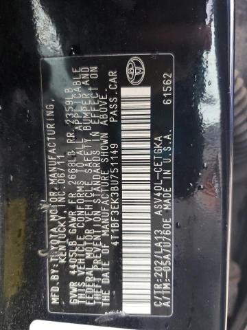 4T1BF3EK3BU751149 - 2011 TOYT CAMRY BASE 黑色 照片 12