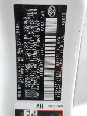 4T1BK1EB5JU274755 - 2018 TOYOTA AVALON XLE Biały zdjęcie 12