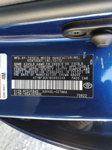 4T1BF3EK1BU693249 - 2011 TOYOTA CAMRY BASE BLUE photo 12