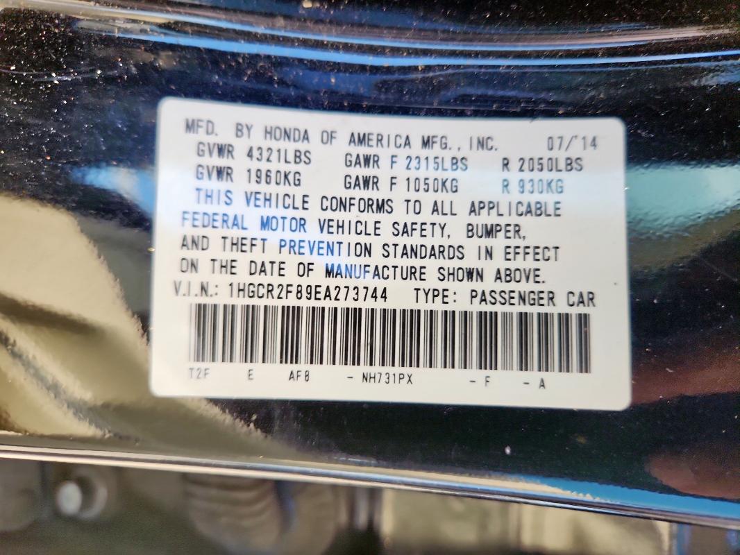 1HGCR2F89EA273744 - 2014 HONDA ACCORD EXL BLACK photo 12